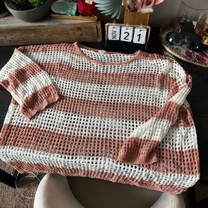 Peach and White Pink Lily Sweater